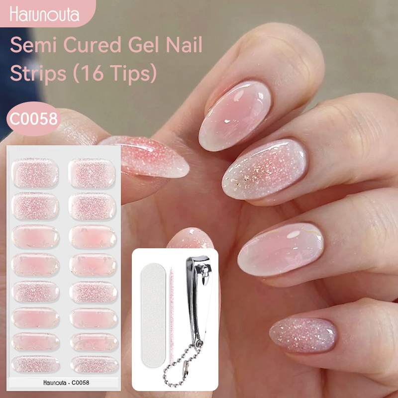 Cucumber Cooling Gel - Harunouta 16strips Semi Cured Gel Nail
